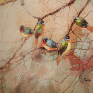 300x300 Flock Of Birds On Tree Oil Painting Framed Canvas 80cm X 60cm - Flock Of Birds Painting