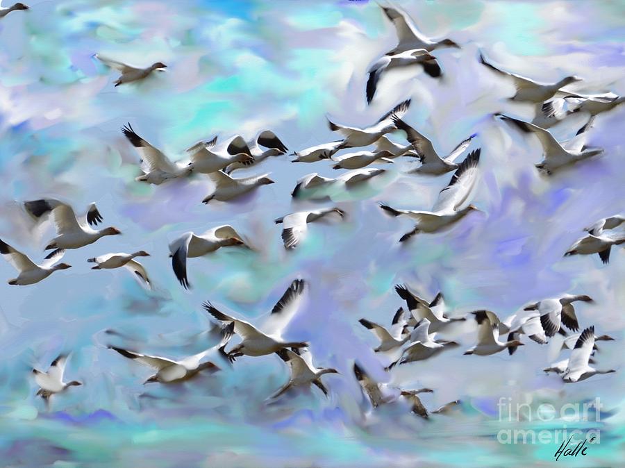 900x674 Flock Of Birds Painting By Aline Halle Gilbert - Flock Of Birds Painting