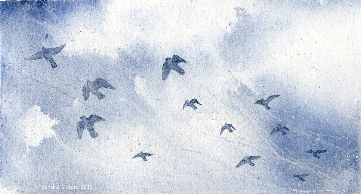 1200x646 Original Watercolor Painting - Flock Of Birds Painting