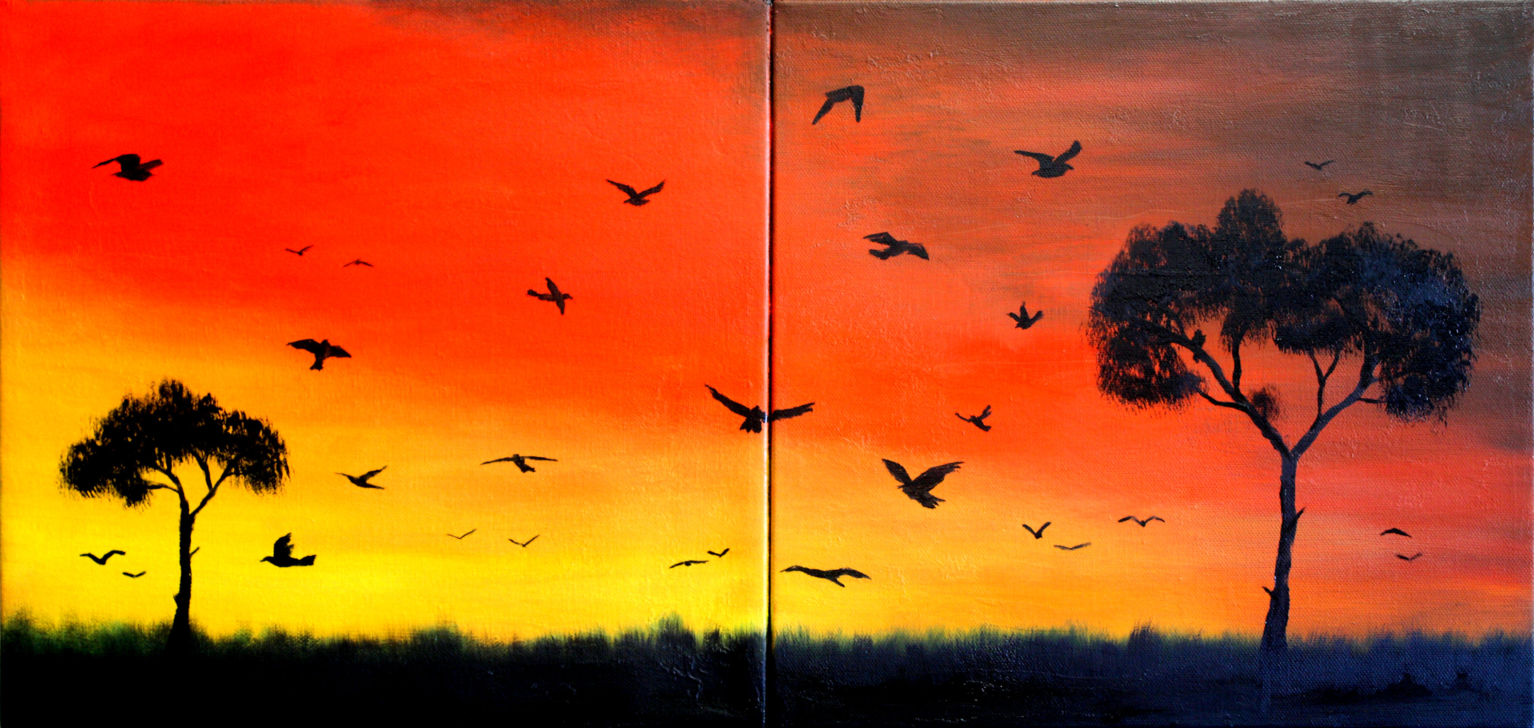 3161x1500 Sunset Flock Of Birds 01 The Daily Painter - Flock Of Birds Painting