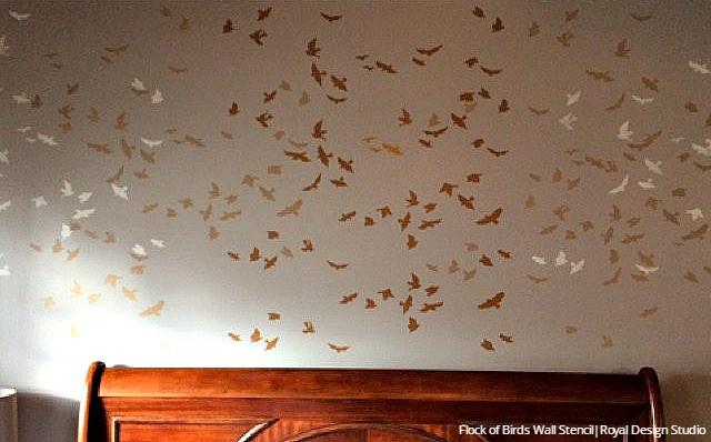 640x398 Detailed Butterfly Allover Wall Stencil Royal Design Studio Stencils - Flock Of Birds Painting