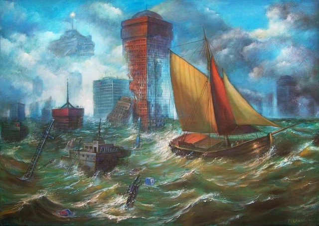 640x453 Maciej Wierzbicki Artwork Flood Original Painting Oil Marine Art - Flood Painting