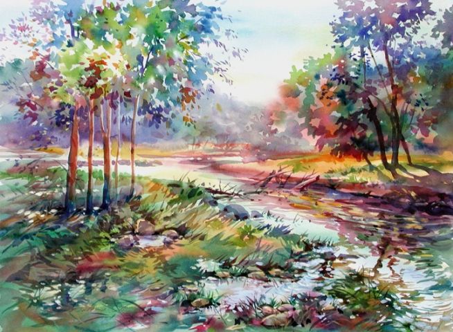 654x480 Flood Plain By Christine Lashley Watercolor Painters - Flood Plain Painting