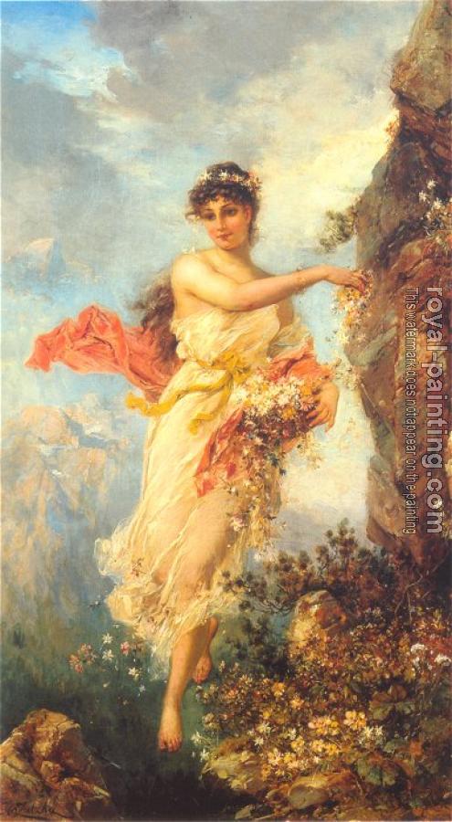 495x900 Flora Of The Alps By Hans Zatzka Oil Painting Reproduction - Flora Painting