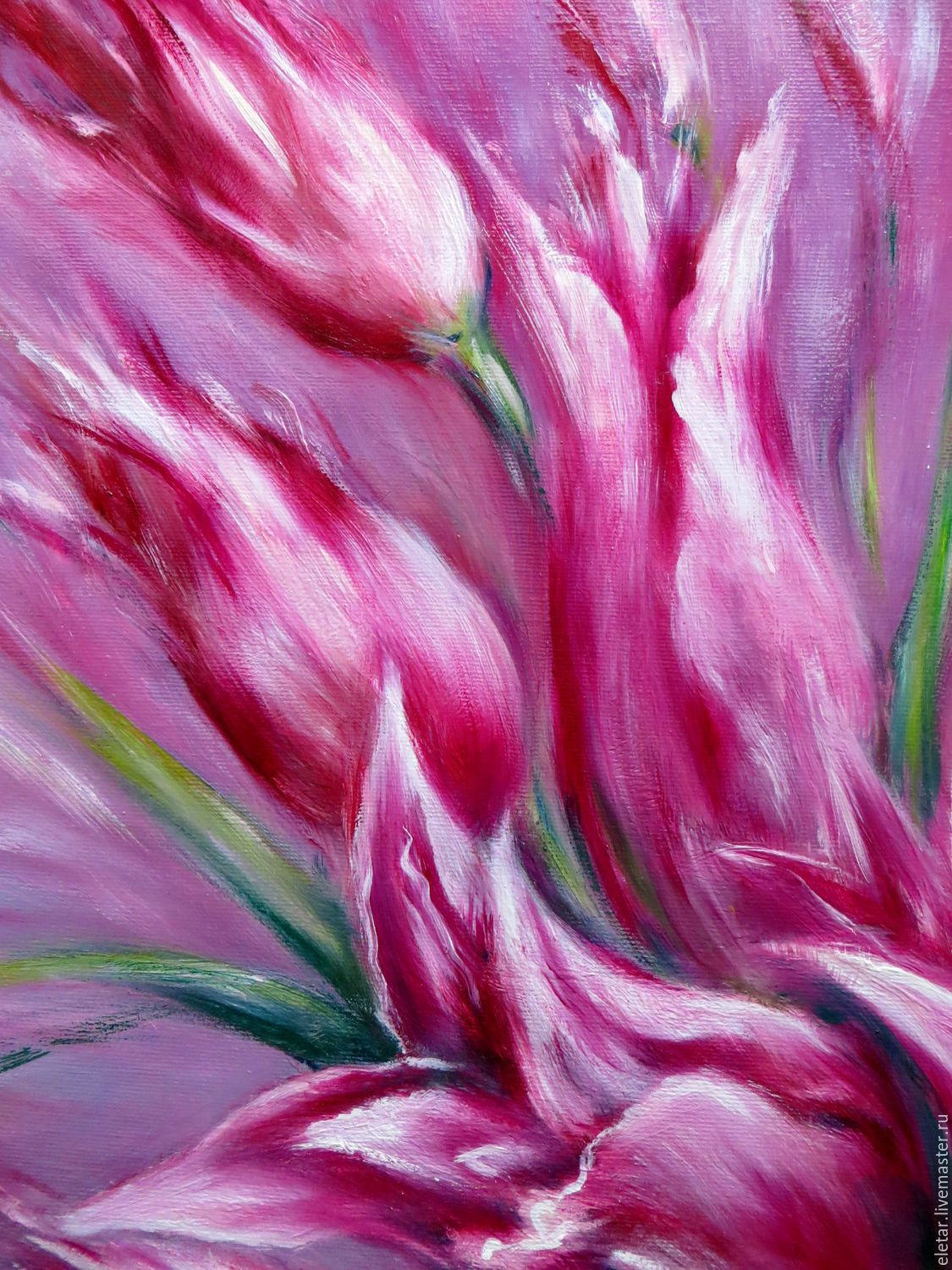 1125x1500 Original Floral Oil Painting On Canvas Pink Tulips Shop Online - Floral Oil Painting
