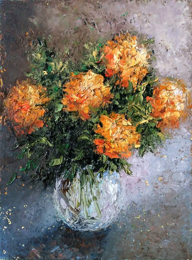 770x1044 Saatchi Art Floral Oil Painting Marigold Yellow Orange - Floral Oil Painting