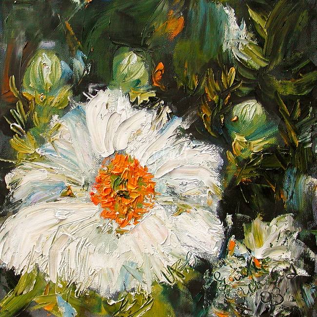 650x650 White Flower Oil Painting By Ginette Callaway By Ginette Callaway - Floral Oil Painting