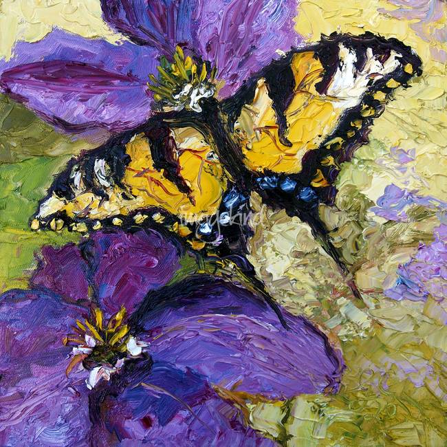 650x650 Butterflies On Purple Flower Oil Painting By Ginette Callaway - Floral Oil Painting