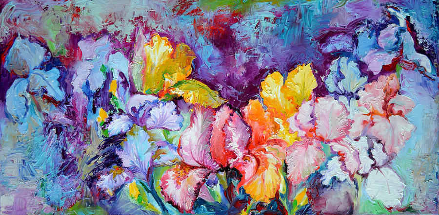 900x442 Iris Field, Oil Spring Flowers, Floral Painting Painting By Soos - Floral Painting