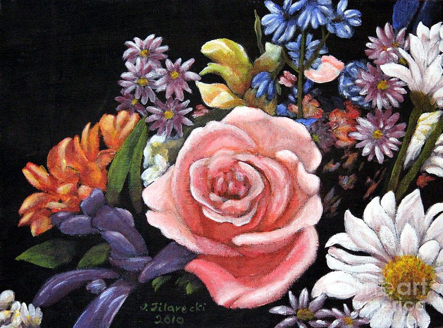 900x667 Pink Rose Floral Painting Painting By Judy Filarecki - Floral Painting