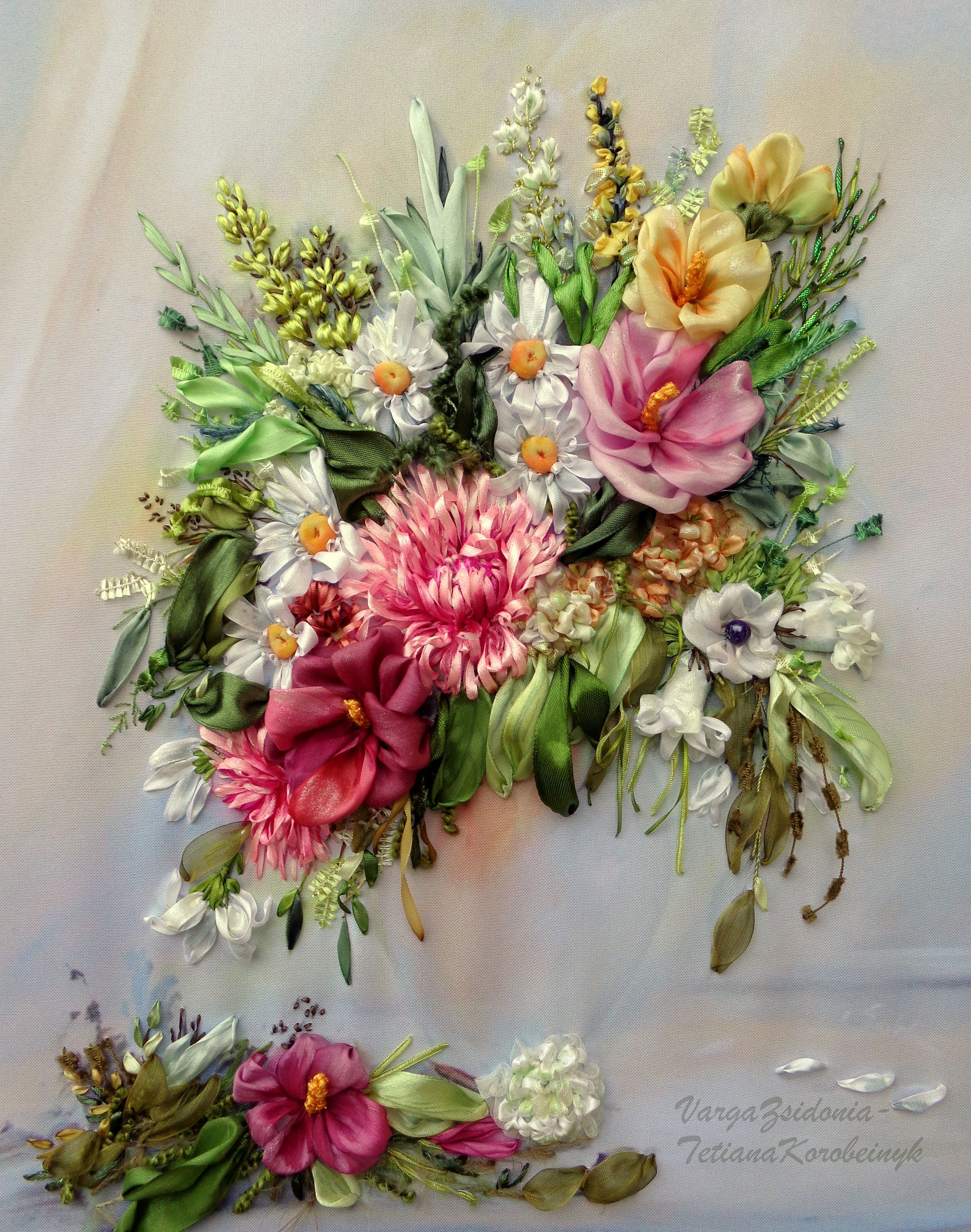 2365x3000 Ribbon Embroidered Picture Splash Of Flower Joy4 Fiber Art - Floral Painting