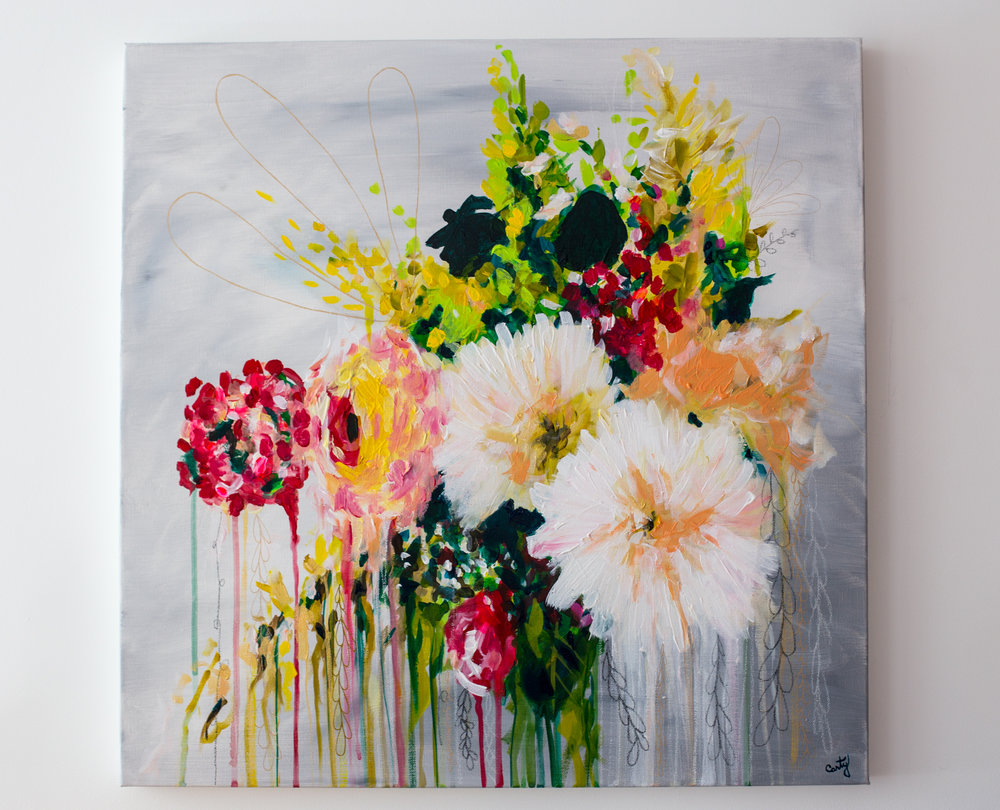1000x810 Boho Flowers, 24x24 Original Abstract Floral Painting Megan - Floral Painting