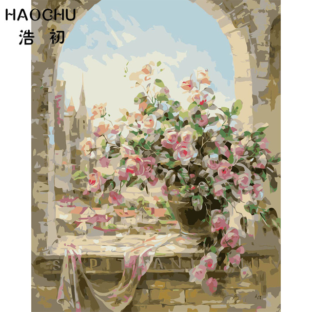 640x640 Haochu Vintage Pink Rose Flower Pattern Wall Picture Oil Painting - Floral Pattern Painting