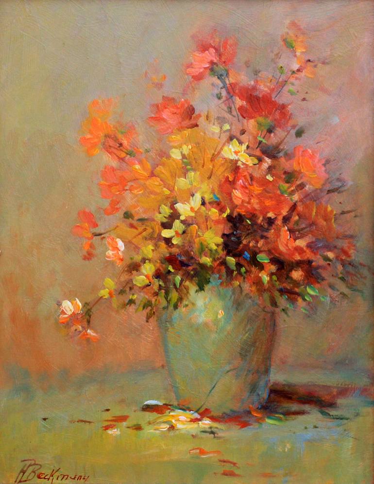 770x995 Saatchi Art Flower Still Life, October Painting By Helmut Pete - Floral Still Life Painting