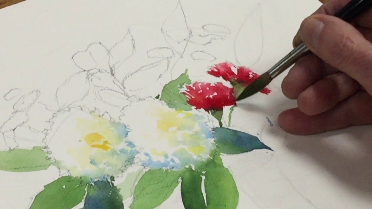 1280x720 Painting Watercolor Still Life With Flowers And Fruit - Floral Watercolor Painting