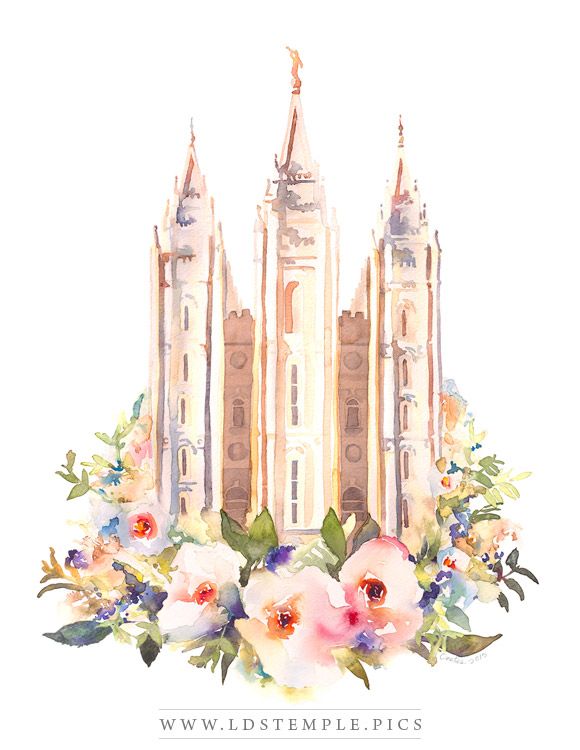 580x750 Salt Lake Temple Watercolor Painting Floral - Floral Watercolor Painting