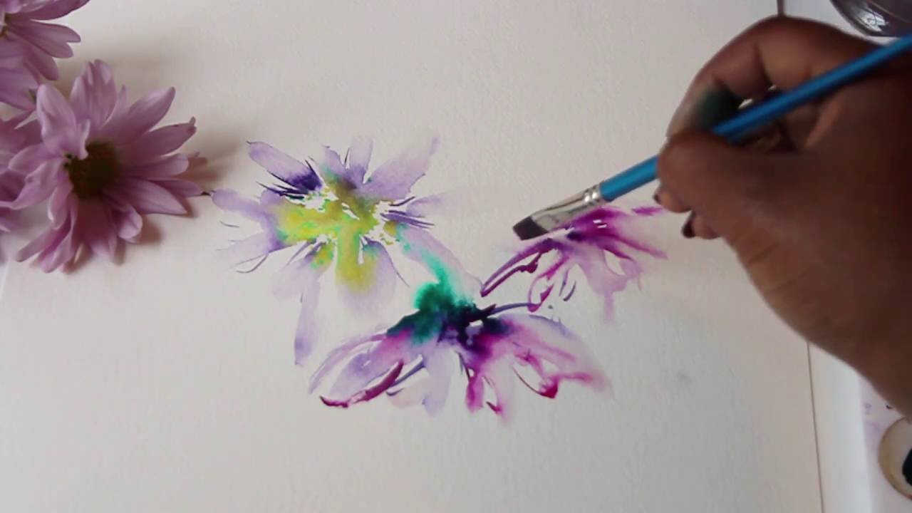 1280x720 Watercolor Flower Painting. Wet On Wet Technique - Floral Watercolor Painting