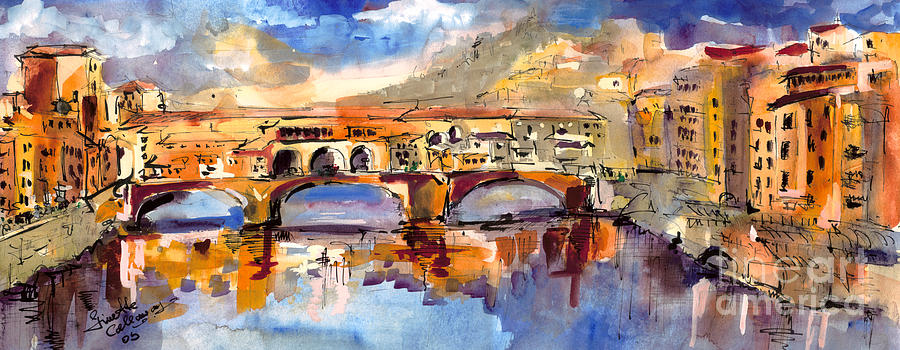 900x350 Italy Ponte Vecchio Florence Painting By Ginette Callaway - Florence Painting