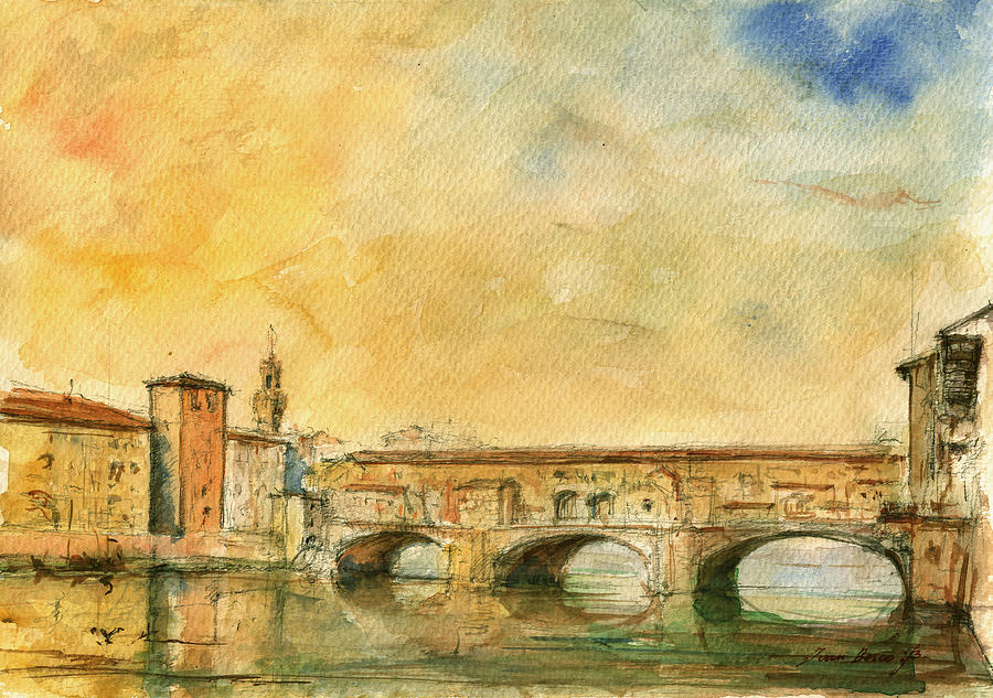 900x633 Florence Bridge Ponte Vecchio Painting By Juan Bosco - Florence Painting