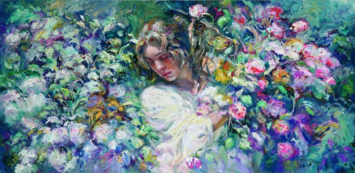 720x352 Jose Royo Entre Las Flores Painting Framed Paintings For Sale - Flores Painting