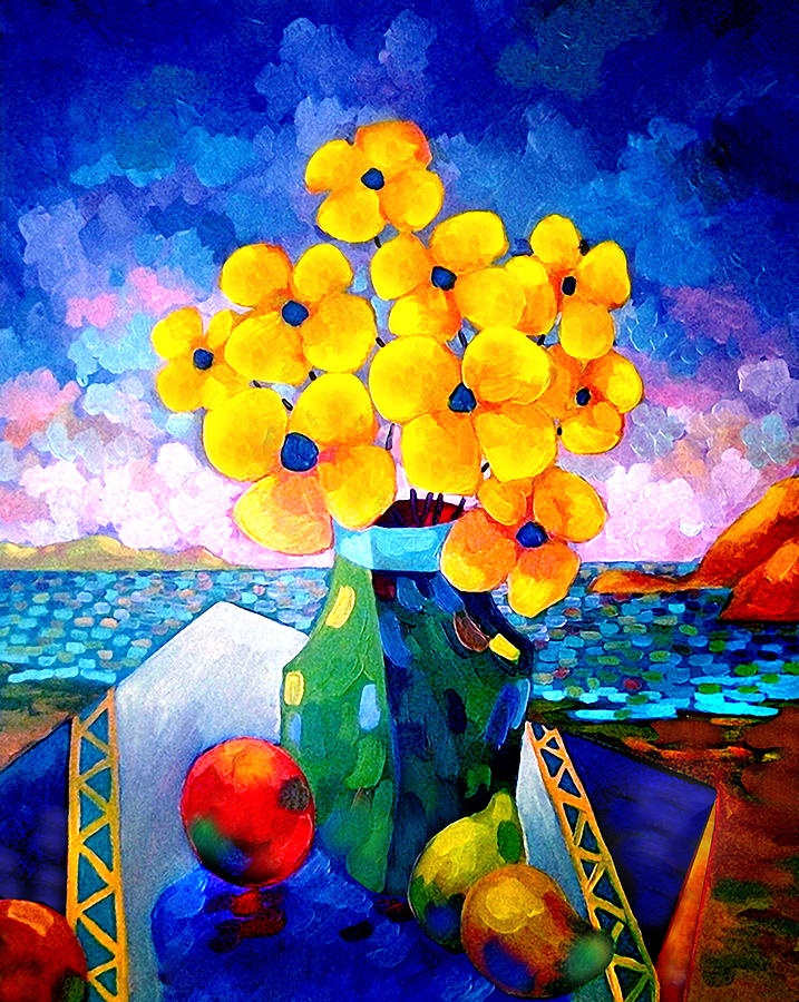 717x900 Marina Con Flores Painting By Miguel Suarez Pierra - Flores Painting