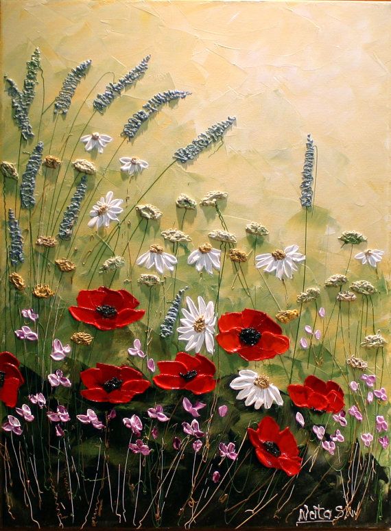 570x774 Original Modern Flower Painting.palette Knife.impasto.flower.poppy - Flores Painting
