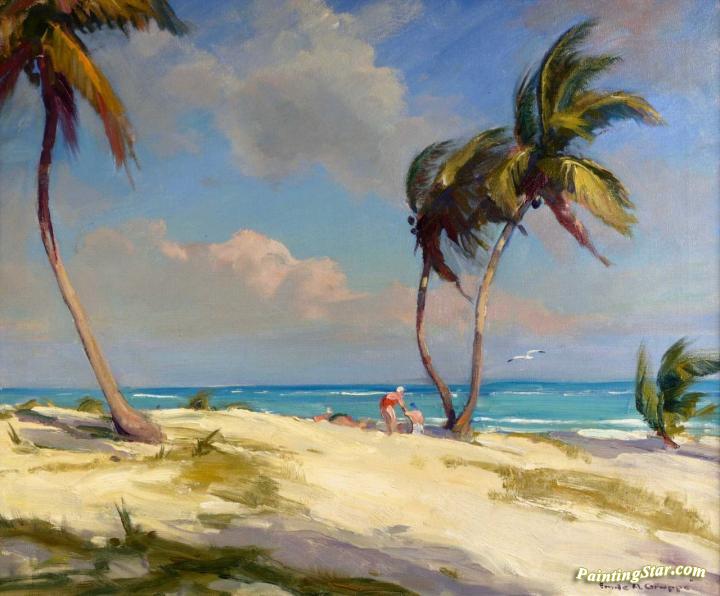 720x596 The Beach At Crandon Park, Florida Artwork By Emile Gruppe Oil - Florida Beach Painting