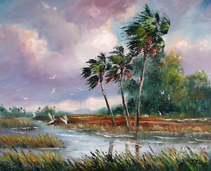 300x242 Original Oil Painting, Stormy Florida Wind ,genuine Mazz Art - Florida Painting