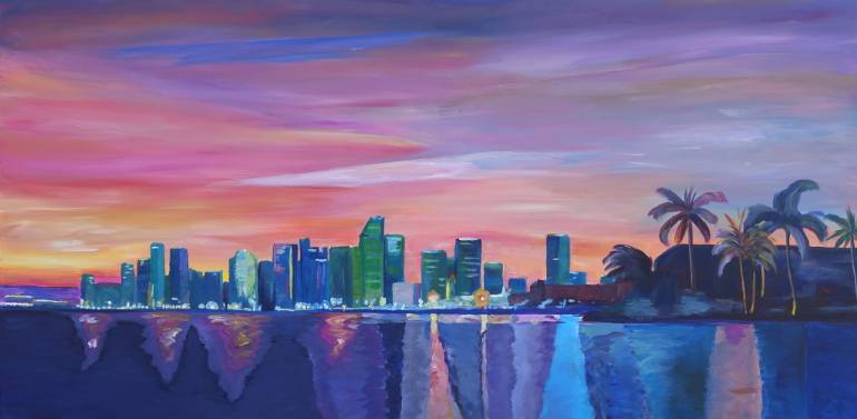 770x377 Saatchi Art Miami Skyline Silhouette - Florida Painting