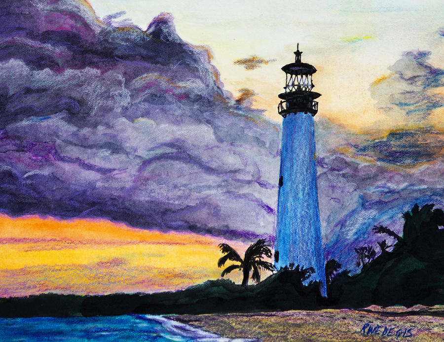 900x694 Cape Florida Lighthouse Painting By Roger Wedegis - Florida Painting