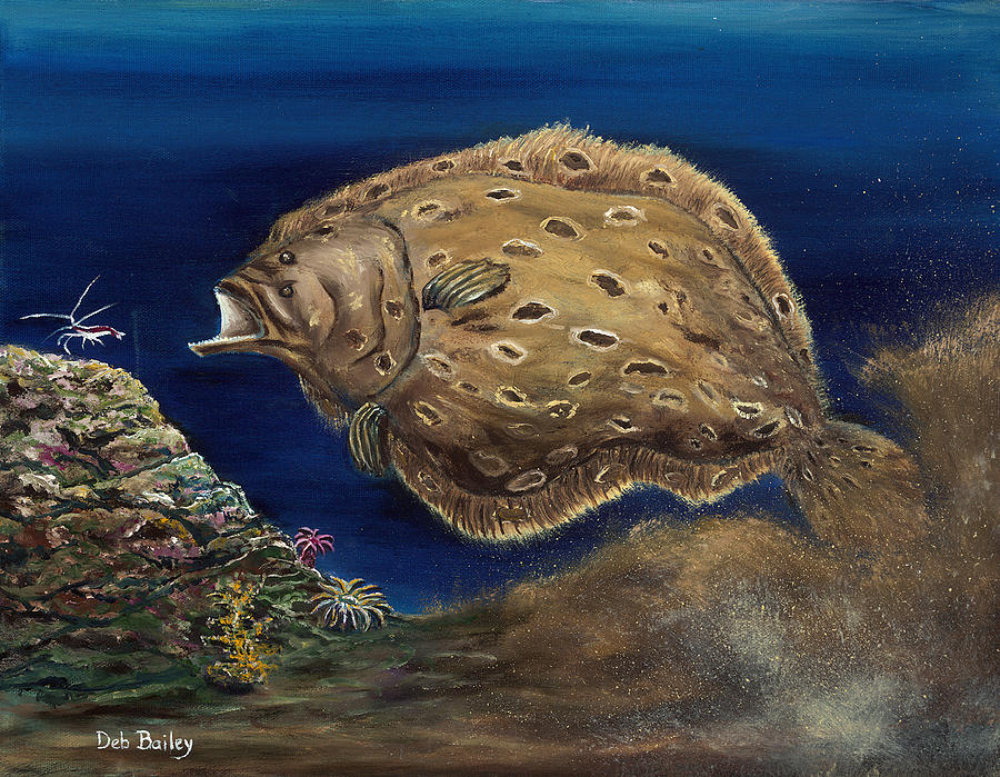 900x699 Flounder Attack Painting By Debra Bailey - Flounder Painting