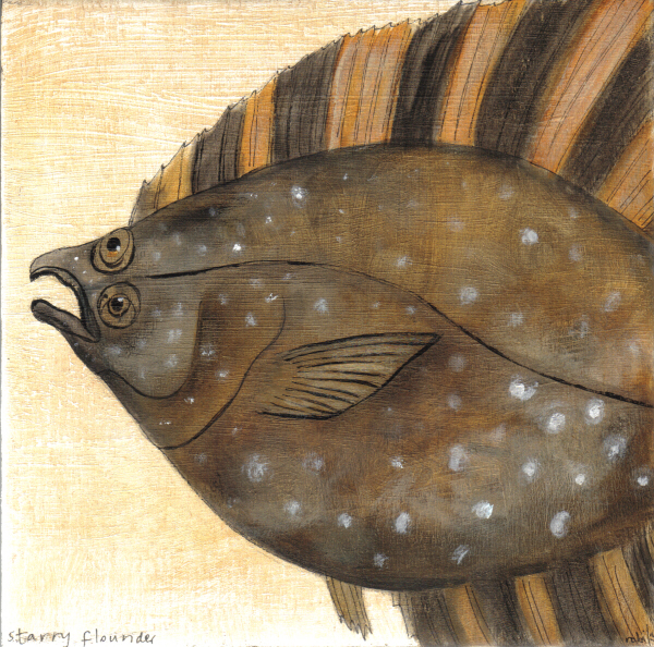 600x594 New Fish Paintings - Flounder Painting