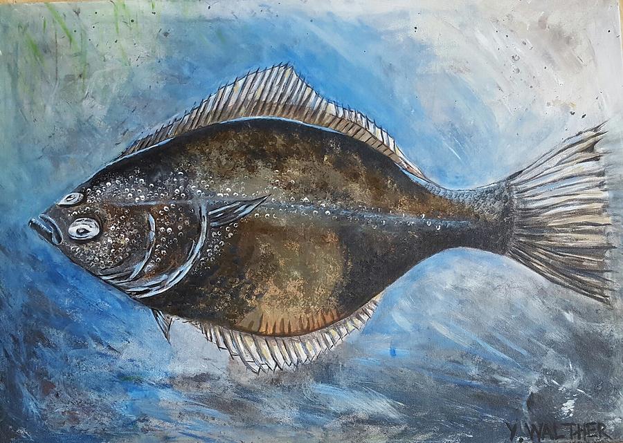 900x641 European Flounder Painting By Yvonne Walther - Flounder Painting