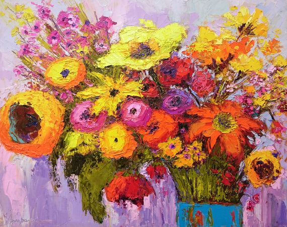 570x451 Flower Arrangement Painting, Floral Still Life, Colorful Painting - Flower Arrangement Painting