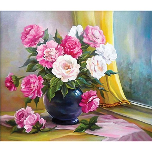 640x640 Full Diamond Painting Flower Arrangement Round Diamond Embroidery - Flower Arrangement Painting