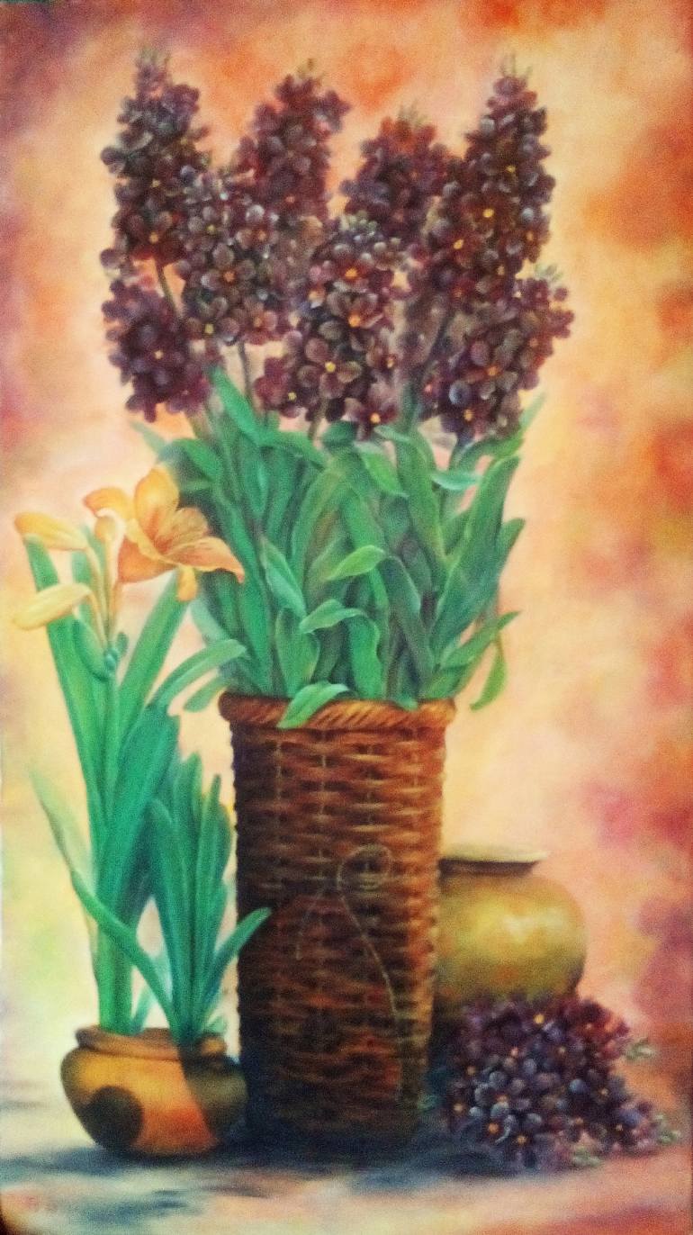 770x1372 Saatchi Art Purple Flower Arrangement Painting By Tedi Ardian - Flower Arrangement Painting