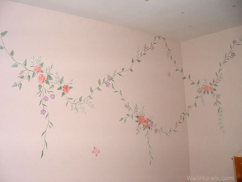 800x600 Girls Room Wall Murals - Flower Border Painting