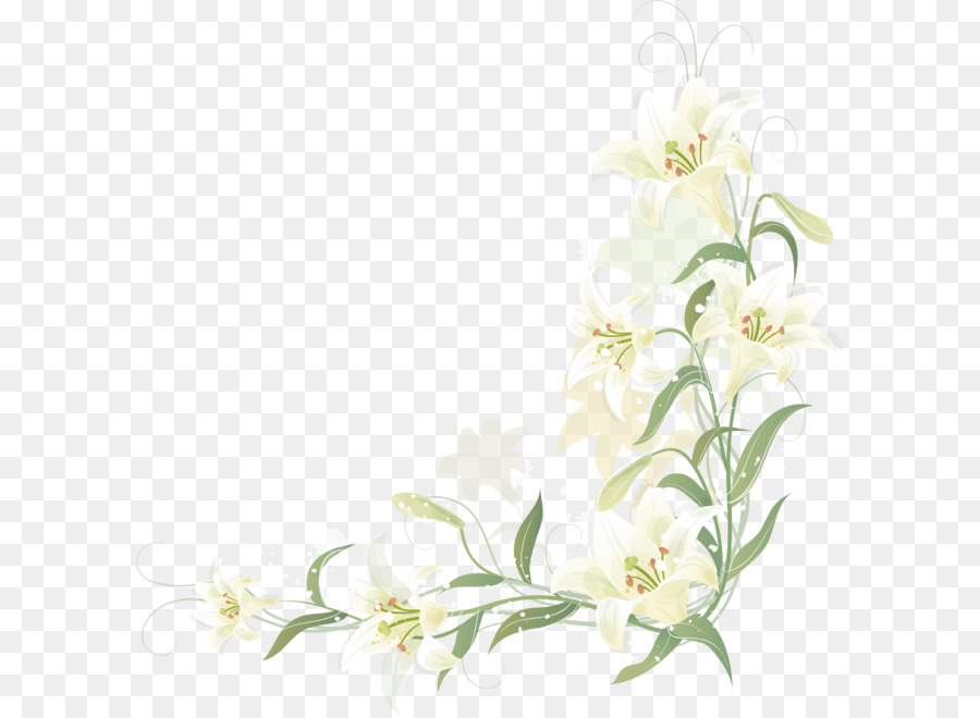 900x660 Hand Painted Lily Border Png Download - Flower Border Painting