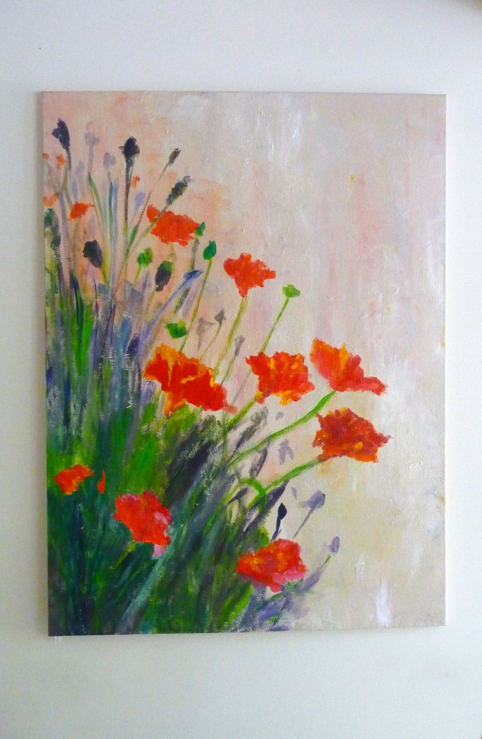 979x1500 Wild Flower Field Original Acrylic Painting (On 36 Wide X 48 - Flower Border Painting