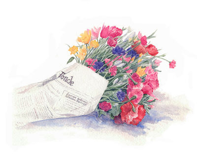 400x323 Flower Bouquet By Trowel And Paint Brush - Flower Bouquet Painting