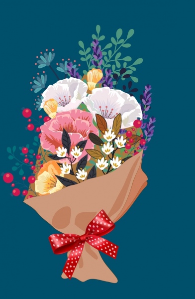 392x600 Flowers Bouquet Painting Classical Colorful Decor Free Vector - Flower Bouquet Painting
