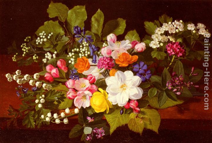 720x487 Otto Didrik Ottesen A Bouquet Of Spring Flowers On A Ledge - Flower Bouquet Painting