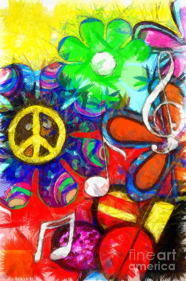 598x900 Flower Child Peace Love Pencil Digital Art By Edward Fielding - Flower Child Painting