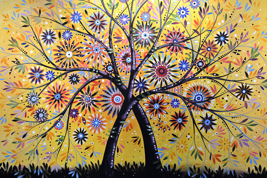 900x601 Abstract Modern Flowers Garden Art Flowering Tree Painting By - Flower Garden Painting