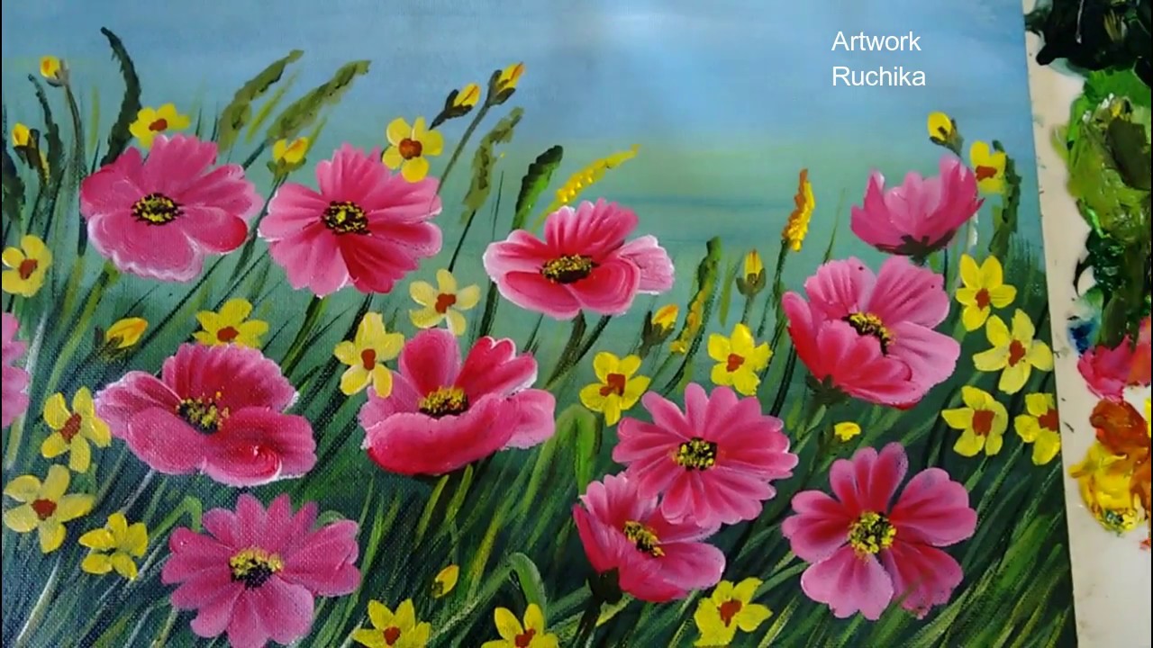 1280x720 Flower Garden Painting Acrylic Painting Tutorial - Flower Garden Painting