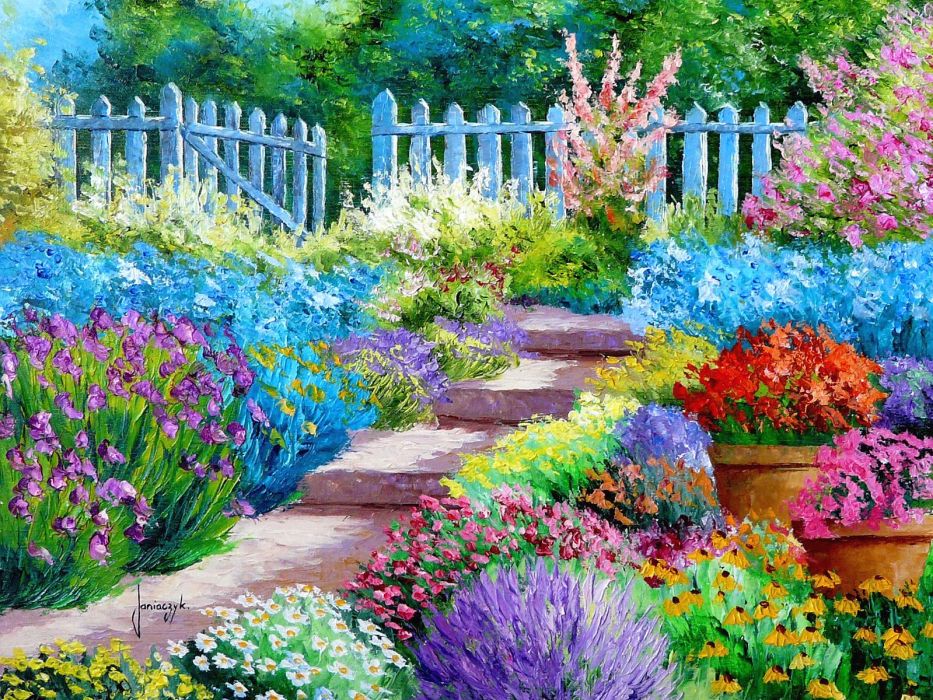 933x700 Flower Garden Painting Art Wallpaper 1600x1200 176827 - Flower Garden Painting