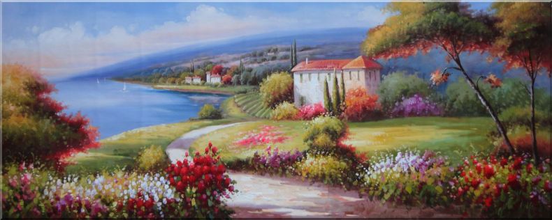 790x316 Large Painting Of Flower Garden At Mediterranean Coast Oil - Flower Garden Painting