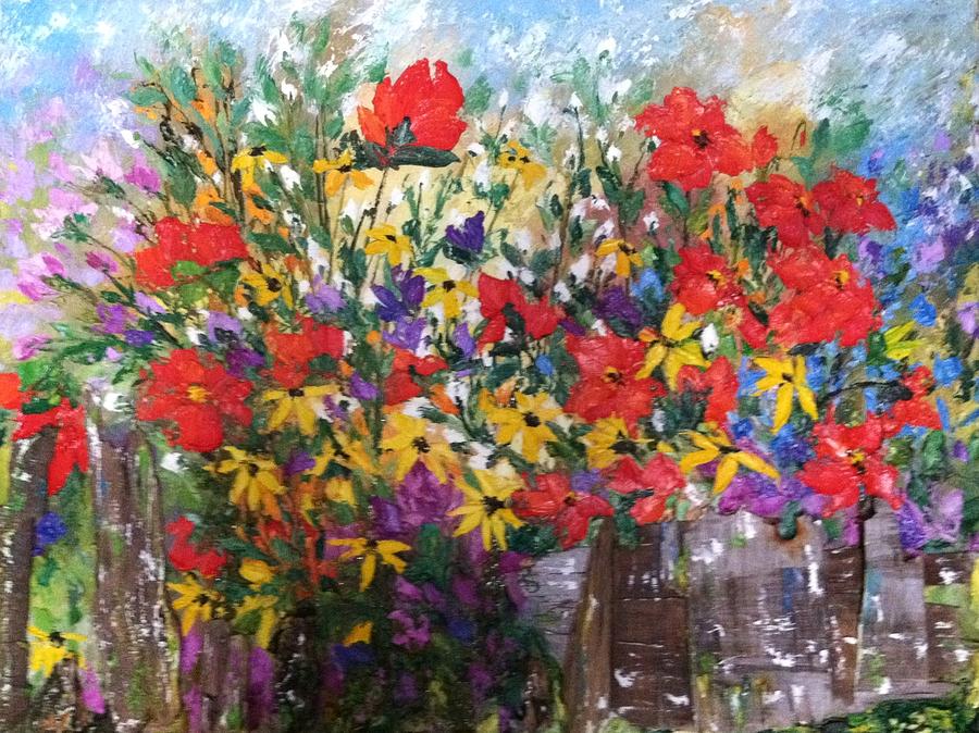 900x674 Mom's Flower Garden Painting By Helen Wendle - Flower Garden Painting