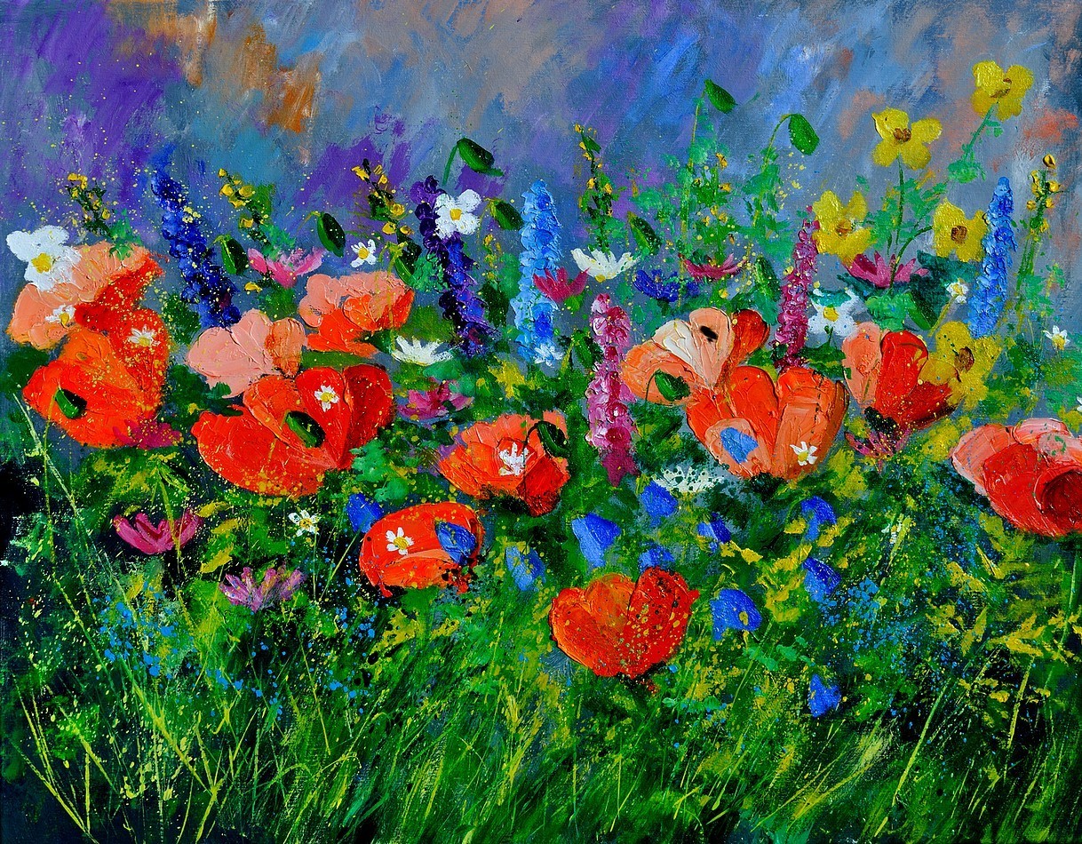 1218x950 Pol Ledent Artwork My Garden Flowers 971190 Original Painting - Flower Garden Painting