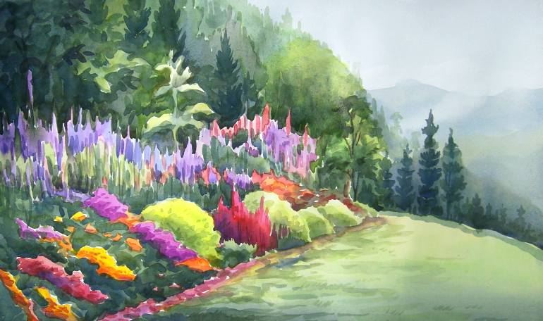 770x456 Saatchi Art Flowers Garden In Mountain Painting By Samiran Sarkar - Flower Garden Painting